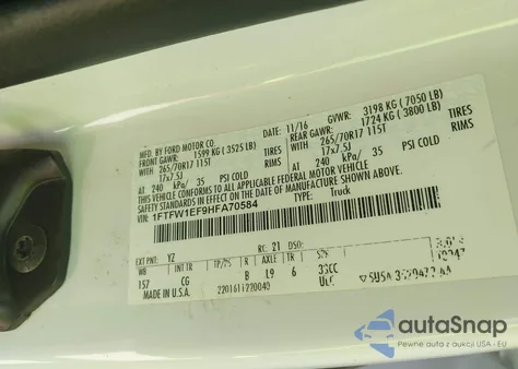 2017 Ford F-150 Xl из США, поврежденный, VIN 1FTFW1EF9HFA70584